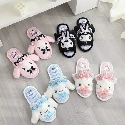 Summer Cute Cartoon Fish Mouth Home Shoes Plush Indoor Non-Slip Thin Cotton Slippers Spring & Fall Open Toe Slippers for Women