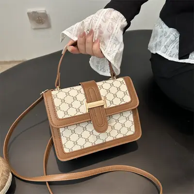 Women's Brown & White GG Pattern Crossbody Bag 2025