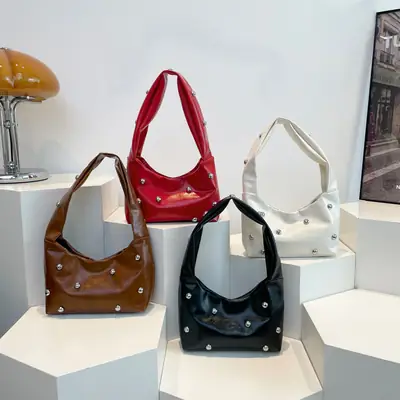 2025 Rivet Ball Handbag Women Red Black White