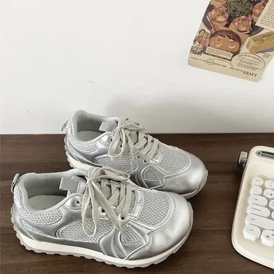 Women's White Mesh Casual Sneakers with Thick Sole