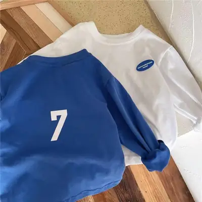 2025 Spring Boys Long Sleeve T-Shirt White Blue 7