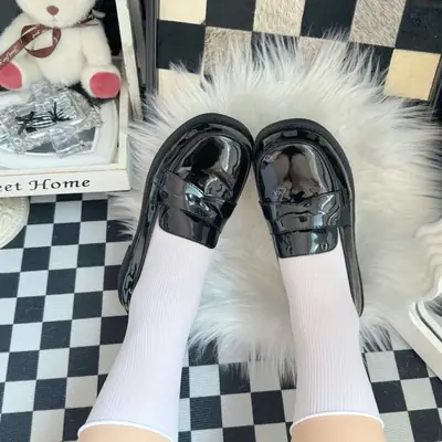 Brown Square Toe Leather Shoes for Women