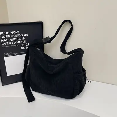 Black Lazy Underarm Tote Bag for Women New Corduroy Commuter Shoulder Crossbody