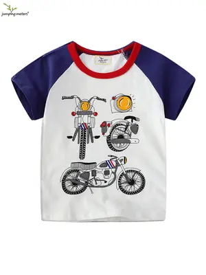 2026 Boys T-Shirt Motorcycle Print European American Style