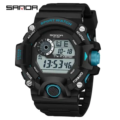 Sanda Youth Sports Chronograph Watch Black Blue Waterproof