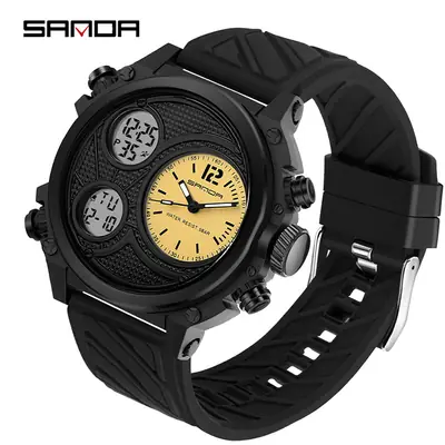 Sanda Black Double Display Sports Watch for Men