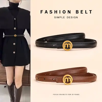 Women's M-Shaped Buckle Belt Leather Dress Belt