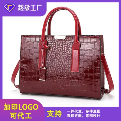Women Crocodile Pattern Tote Bag Red 2025