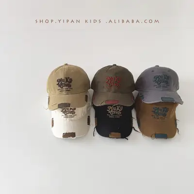 One Pan Kids Baseball Cap with Vintage Letter Embroidery Brown