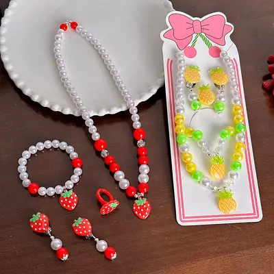Fruit Pearl Necklace Set for Girls Princess Style