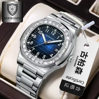 Guberson Square Watch with Calendar Quartz Black Leather Strap