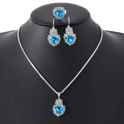 Blue Diamond Heart Jewelry Set for Women