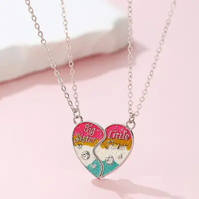Magnetic Heart Oil Necklace for Girls Pink Blue
