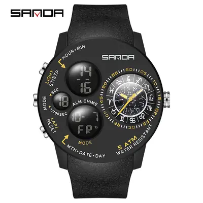 Sanda Men's Black Digital Watch with Compass & Water Resistant