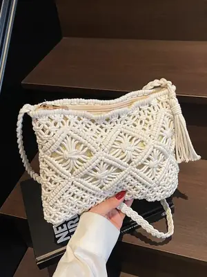 Women's White Woven Crossbody Bag Niche Design