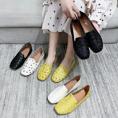 Women's Square Head Loafers White Leather 2025
