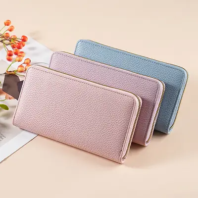 Green Genuine Leather Long Wallet for Women