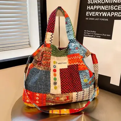 2025 Ethnic Floral Patchwork Shoulder Bag for Women