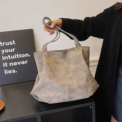 Women's Grey Suede Shoulder Bag Spring 2024