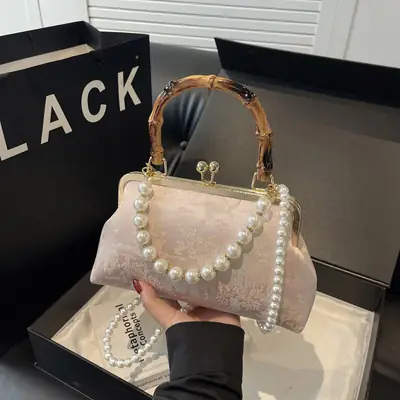 Women's Embroidered Pearl Handbag Antique Style