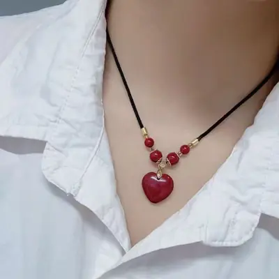 Red Heart Pendant Necklace for Women