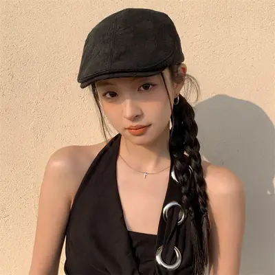 Women's Black Jacquard Cap for All Occasions