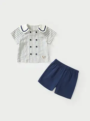 Boys 2025 Blue Striped Short Sleeve T-Shirt