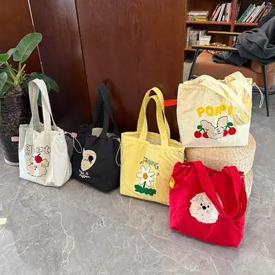 Spring New Fashion Towel Embroidered Portable Tote Large Capacity Fashionable All-match Bag Drawstring Strap Shoulder Bag luggage and leather goods