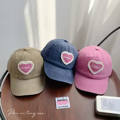Pink Heart Embroidered Baseball Cap for Girls