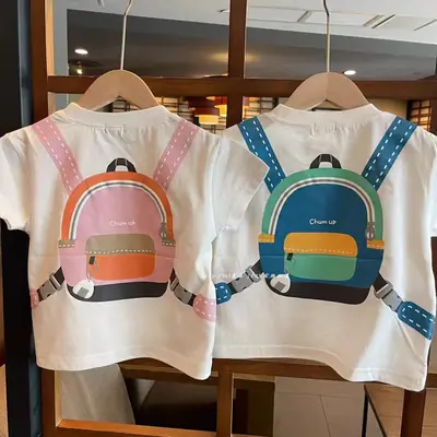 Boys Cartoon Backpack T-Shirt 2025 Summer
