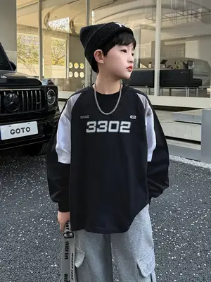 Panda Yuanyuan 2025 Kids Contrast T-Shirt Black White