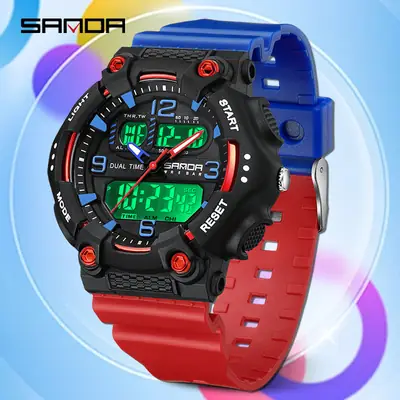 Sanda Black Digital Alarm Watch for Men Women