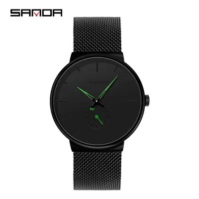 Sanda Men's Black Quartz Watch Semi Waterproof Mesh Band