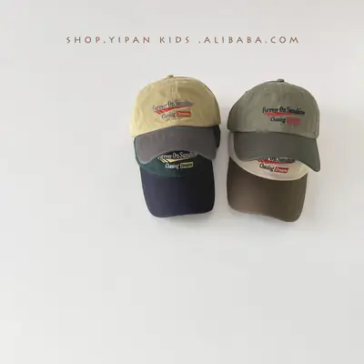 Kids Baseball Cap Set of 3 Olive Green