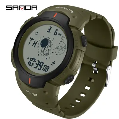 Sanda Spaceman Men's Black Digital Watch 48 Hours Battery