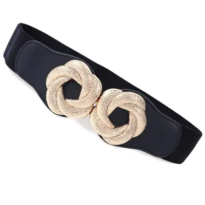 Women's Black Wide Belt with Gold Clasp 2025