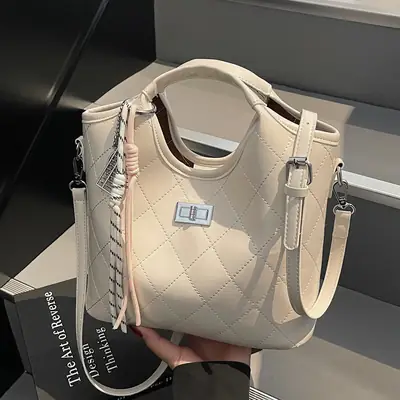 Women's Vintage Diamond Lattice Shoulder Bag Beige 2025