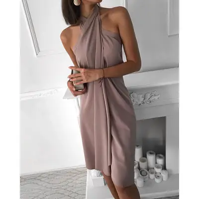 Red Halter Dress for Women Summer Casual Wear
