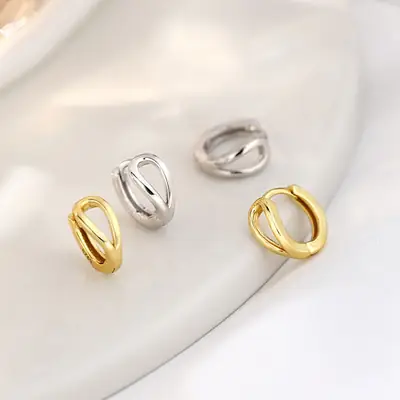 2024 New Fashion Simple Circle Ear Buckle Earrings Gold Silver