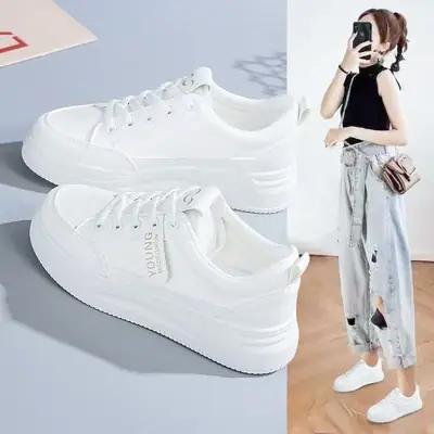 Women White Thick Chunky Sneakers Spring 2025
