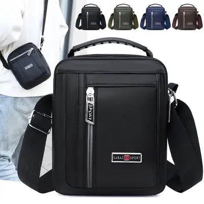 Men's Nylon Messenger Bag Black Vertical Design