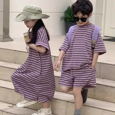 Children Striped 2-Piece Suit Purple 80-140