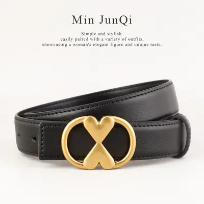 Women's Vintage Heart Belt with Gold Plated Buckle Brown