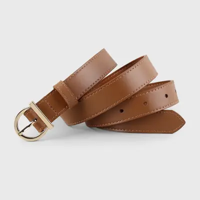 Black Leather Belt with Gold Buckle for Women