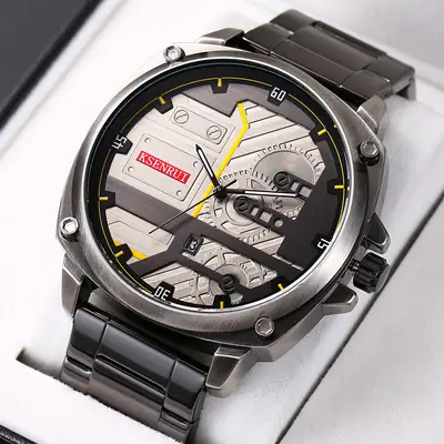 Vintage Men's Quartz Watch with Steel Band & Calendar