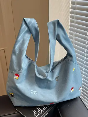 Blue Crossbody Denim Canvas Bag Large Capacity Women