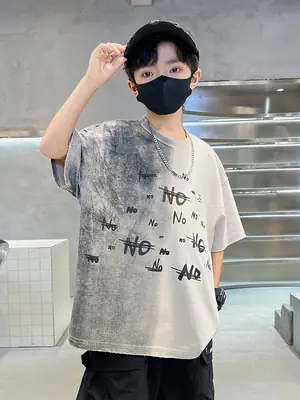 Summer Boys Gradient Letter T-Shirt New Kids Clothing