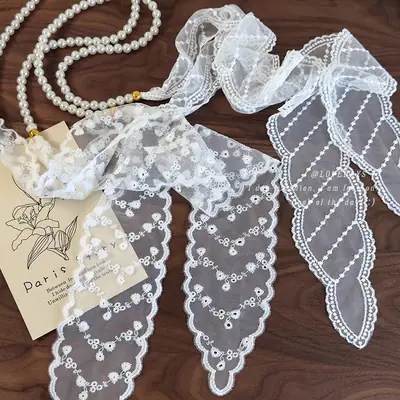 Elegant Pearl Lace Hair Belt Necklace Women's 2025 Scarf Belt South Korea