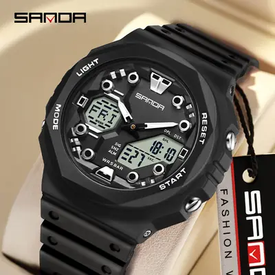 Sanda Black Digital Alarm Watch for Men Women Waterproof Sports Wear