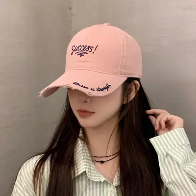 Women's Embroidered Hole Cap Sun Hat with Success Design